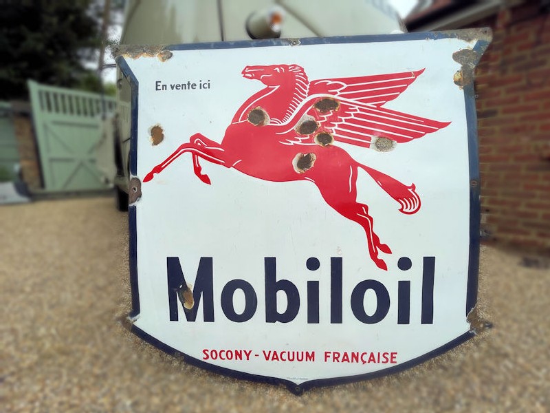Original Mobiloil enamel shield sign