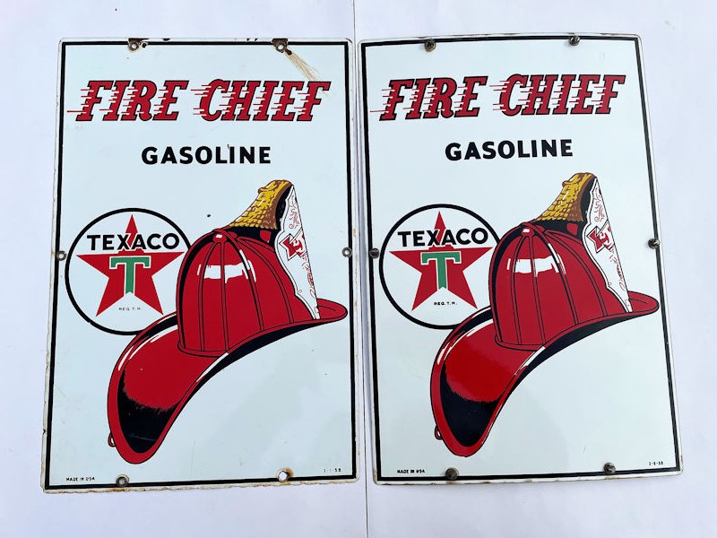 Original Texaco Fire Chief enamel gas pump plates