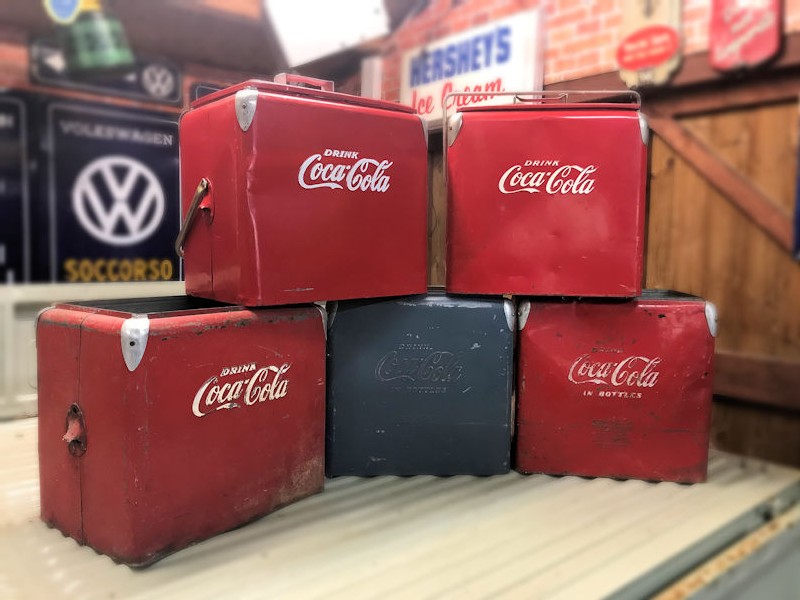 Selection of original Coca Cola coolers 