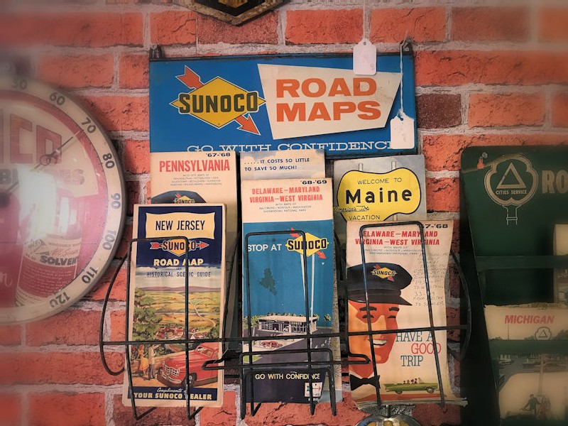 1960s Sunoco gas station map rack and maps