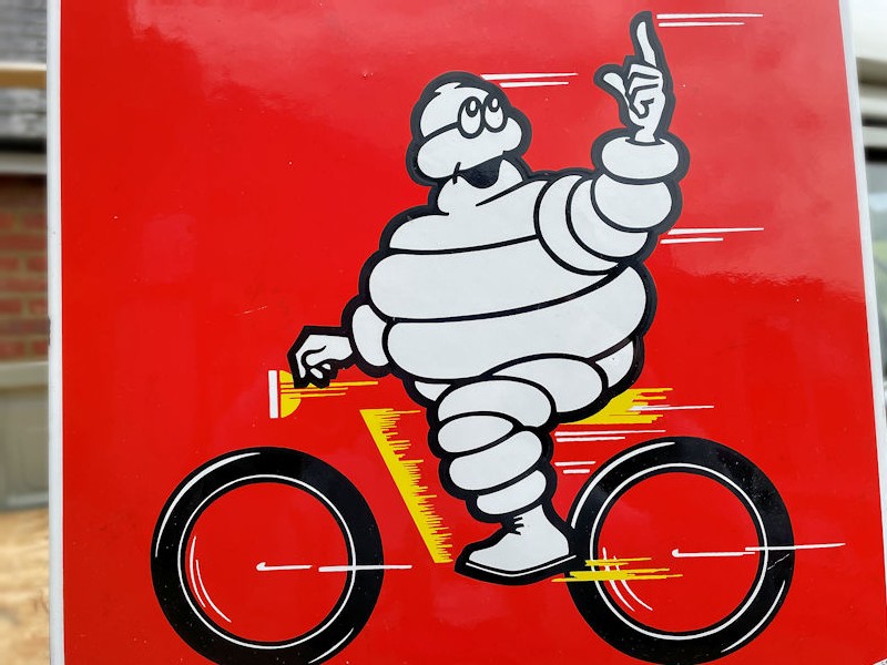 Original 1965 Michelin enamel sign for moped and motorcycle