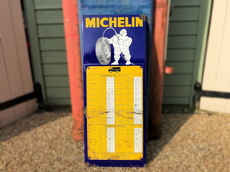 Original 1968 enamel Michelin lorry tyre gauge sign