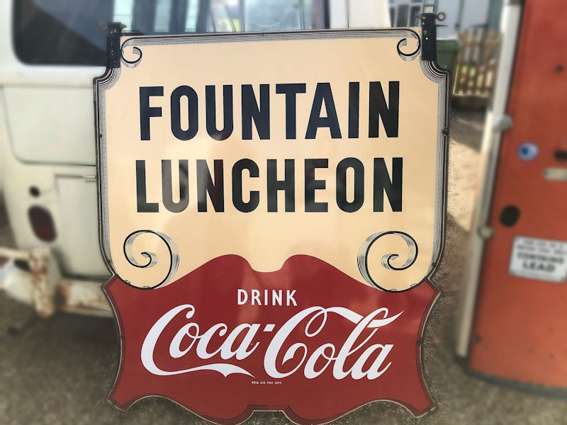 Original enamel Fountain Luncheon Coca Cola sign