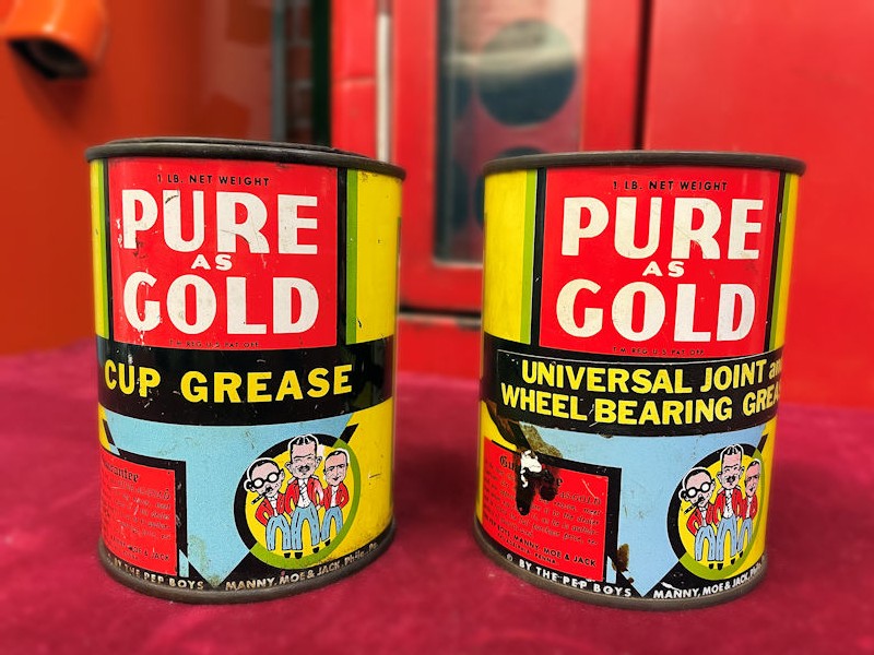 Original Pep Boys Pure Gold Cup Grease and Universal Joint and Wheel Bearing Grease tins