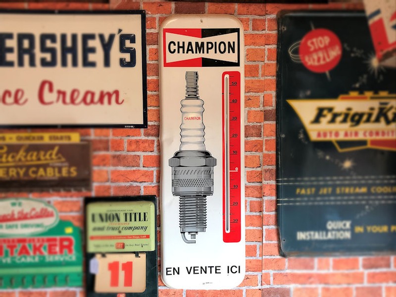 Original painted tin Champion thermometer