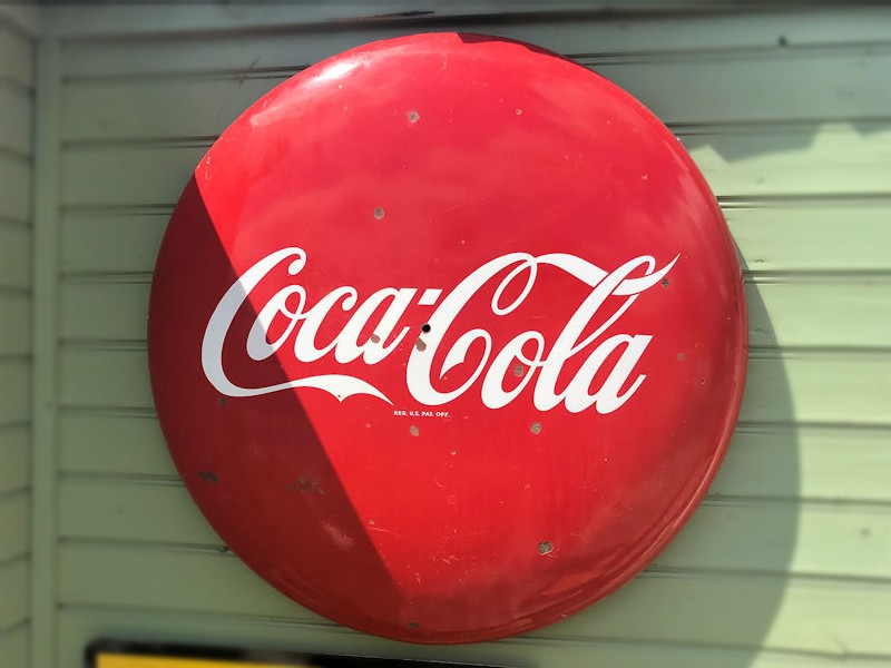 Original enamel porcelain 36 inch Coca Cola button sign