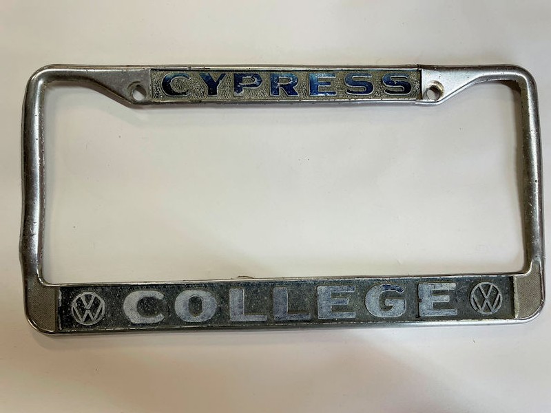 Original vintage Volkswagen Cypress College license plate surround