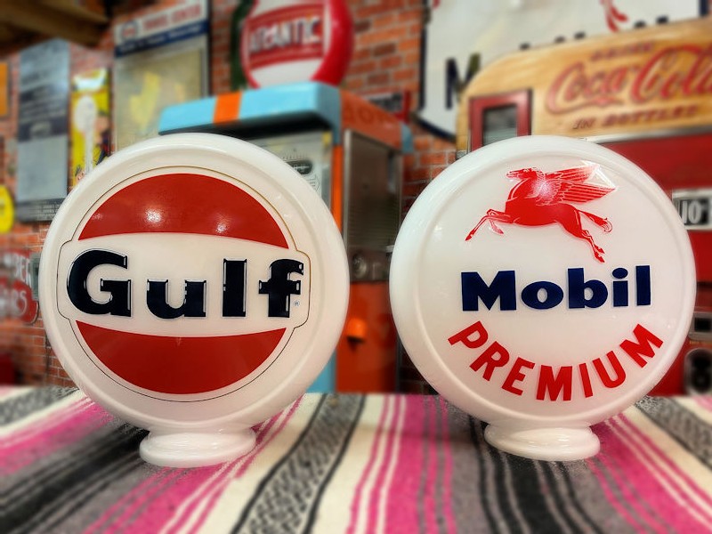Original style glass Gulf and Mobil gas pump globes