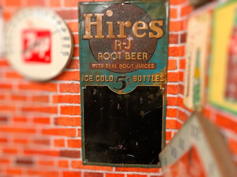 Early 5 cent Hires Root Beer embossed tin sign