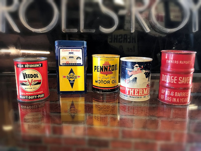 Vintage Veedol, Sunoco, Pennzoil, Thermo and Dodge metal money tins