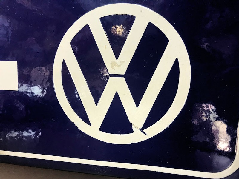 Original enamel porcelain VW left turn dealership location sign