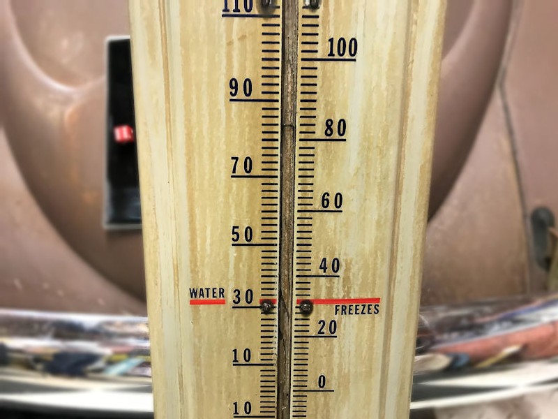 Original enamel Prestone thermometer sign