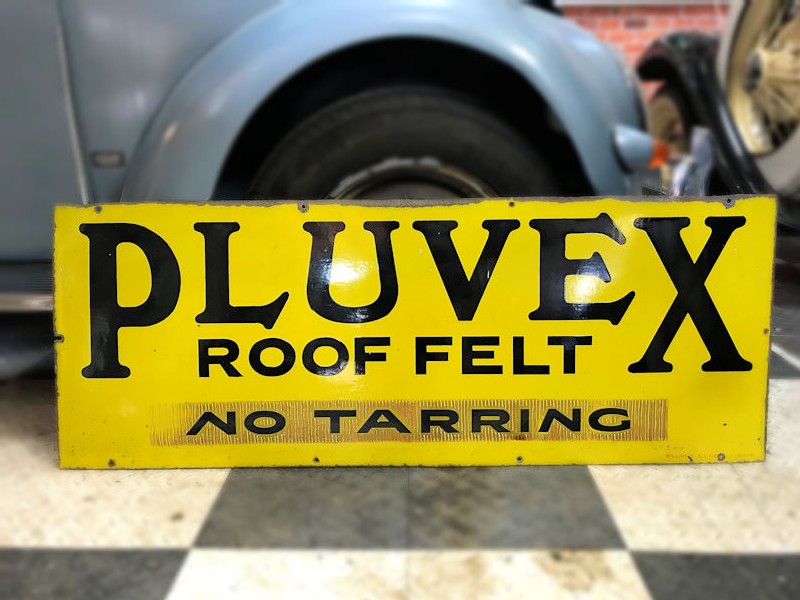 Original enamel Pluvex Roof Felt advertising sign