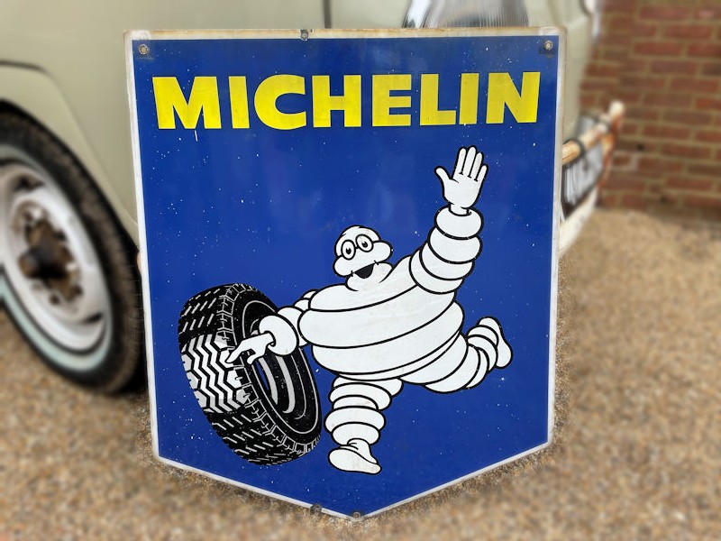 Original 1969 double sided enamel Michelin sign
