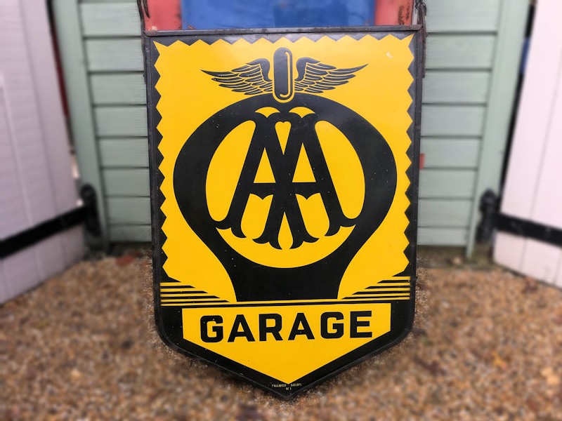 Original double sided enamel AA garage sign