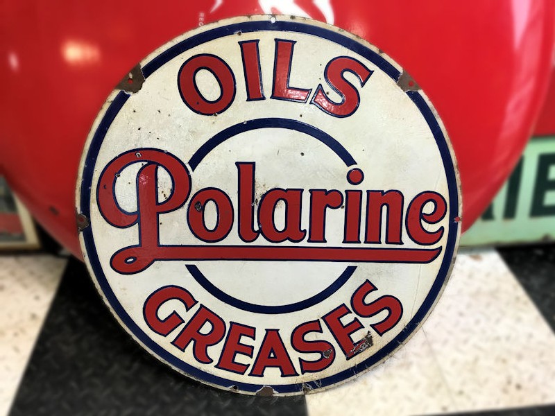 Original double sided Polarine oils and greases enamel sign