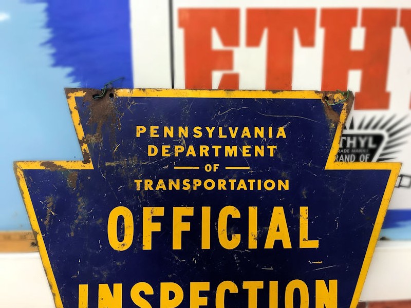 Original double sided Official Inspection Station sign