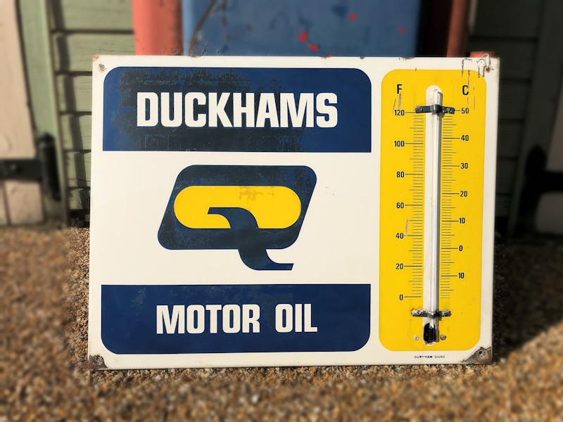 Original enamel Duckhams motor oil thermometer sign