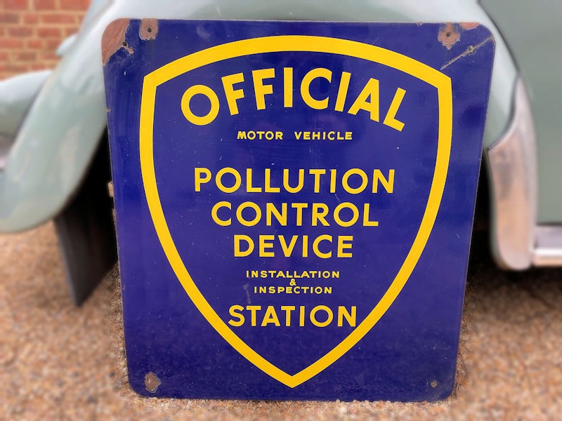 Original enamel double sided California pollution control installation and inspection sign