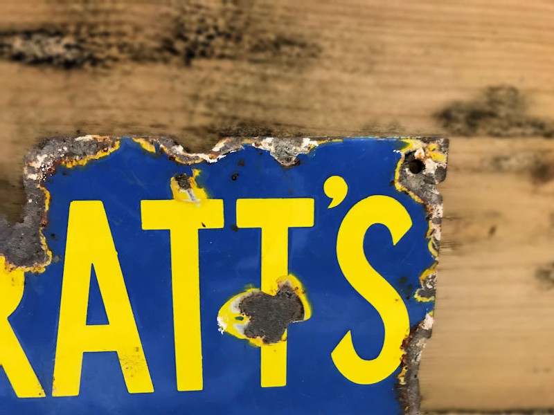 Original enamel Spratts Ovals dog food sign