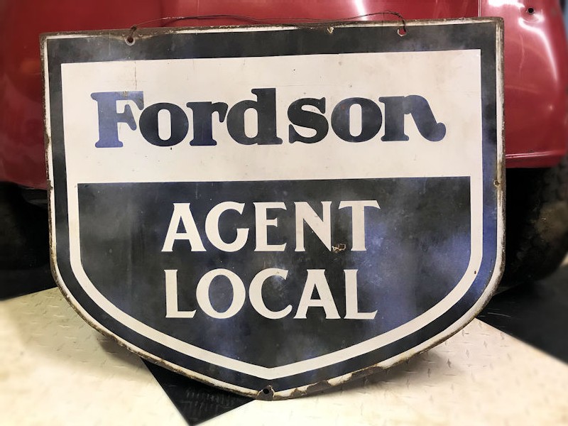 Rare 1950s double sided enamel Fordson tractor sign