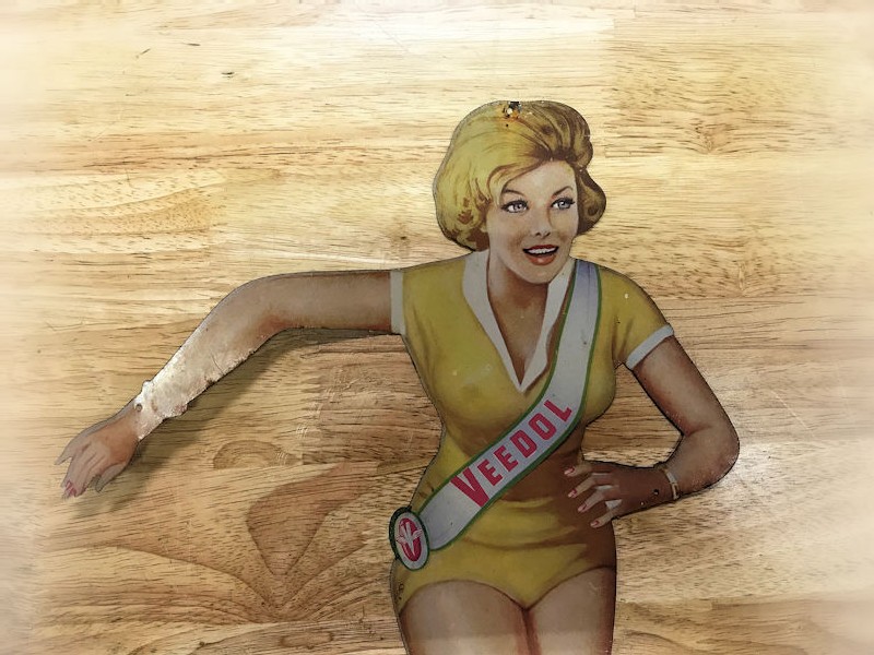 Original 1950s Veedol ice skating pin up girl