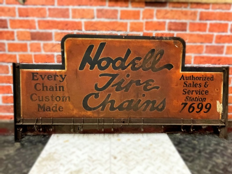 Original 1940s Hodell tire chains double sided sign