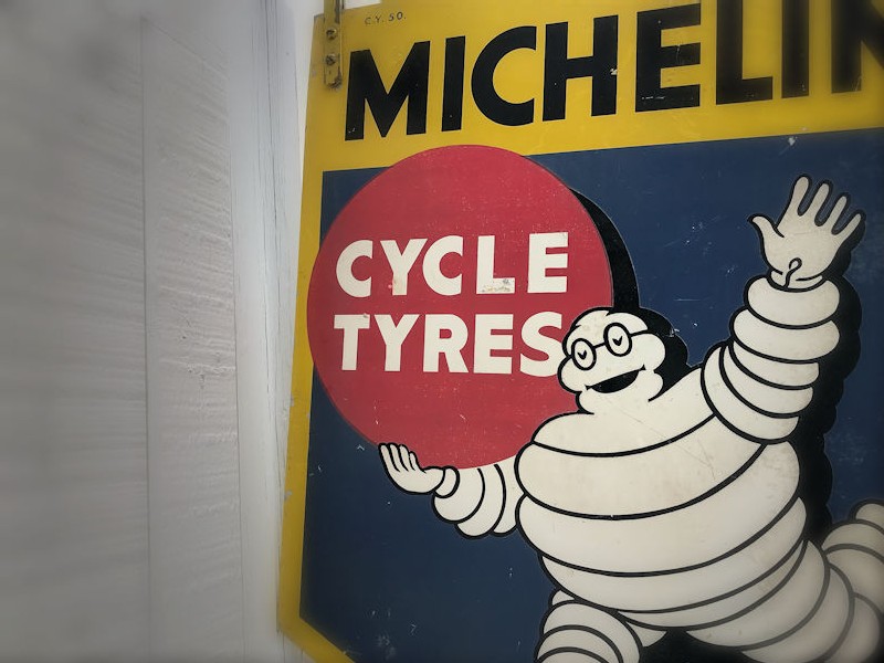 Original double sided tin Michelin cycle tyres sign