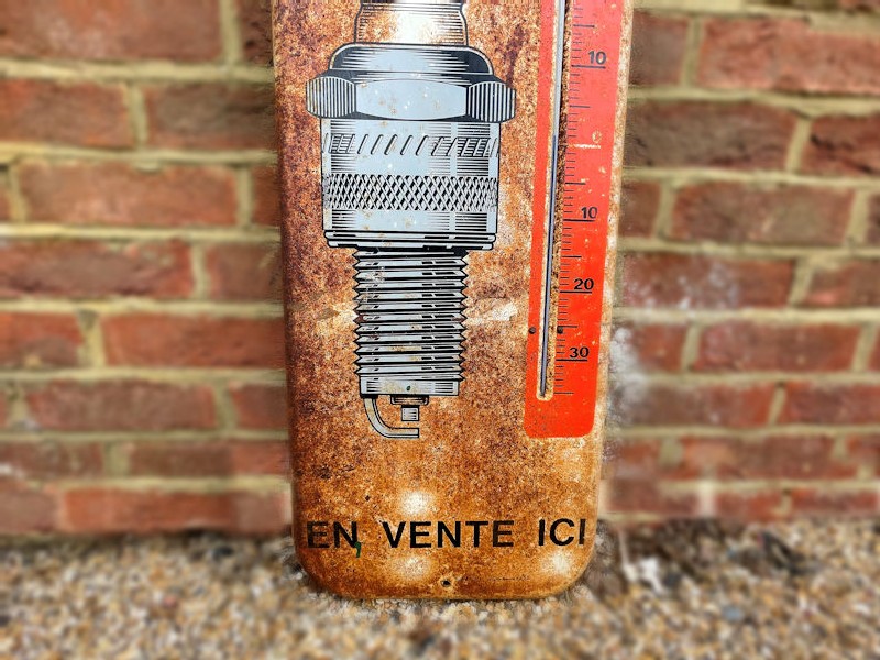 Original Champion spark plug painted tin thermometer