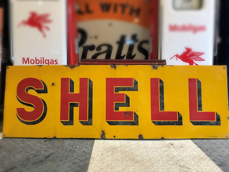 1940s Enamel Shell sign and distance marker