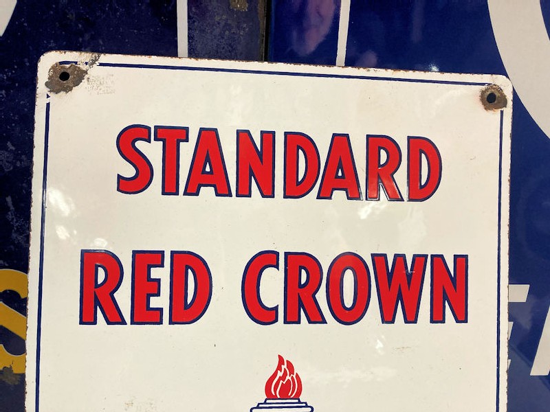 Enamel Standard red crown gas pump plate