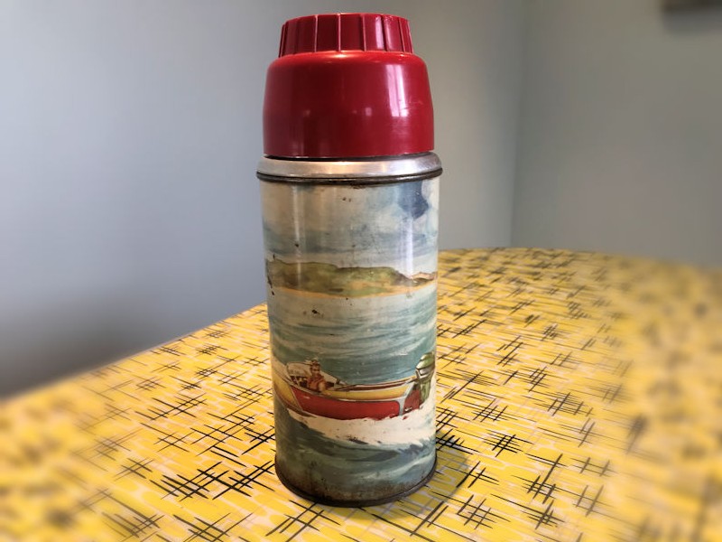 1950s water skiing scene vintage thermos flask