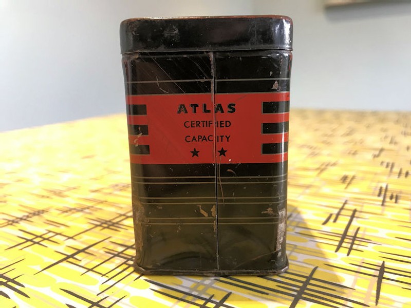 1950s Atlas battery shaped money tin