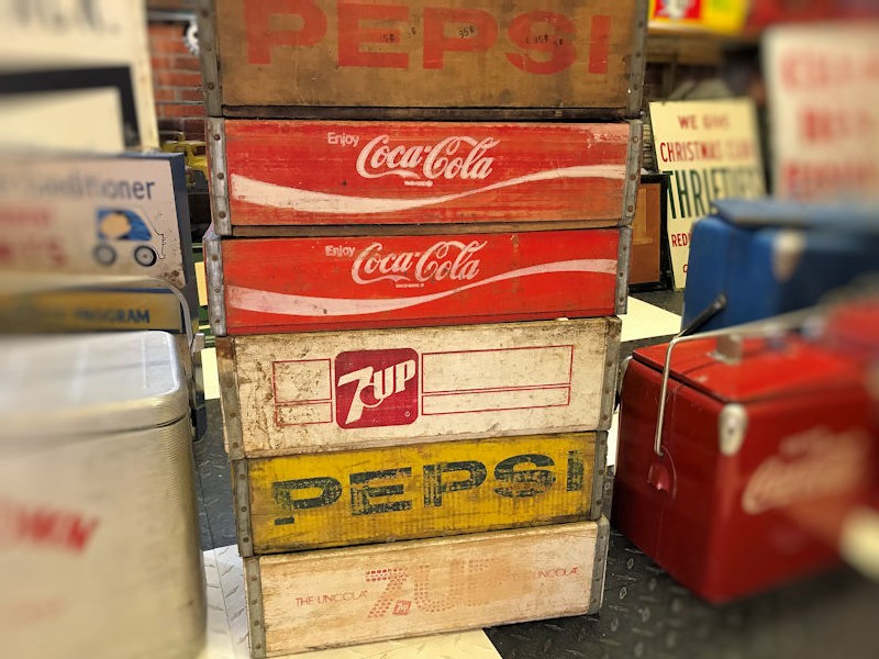 Original Pepsi Coca Cola and 7 Up crates