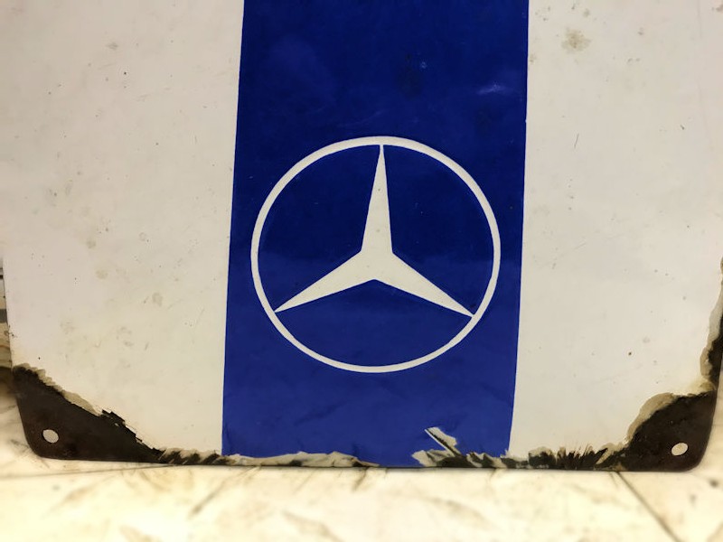 Rare Mercedes straight ahead arrow enamel road sign