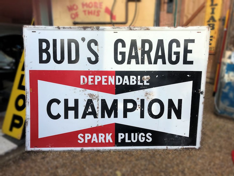 1962 painted tin Champion spark plug sign