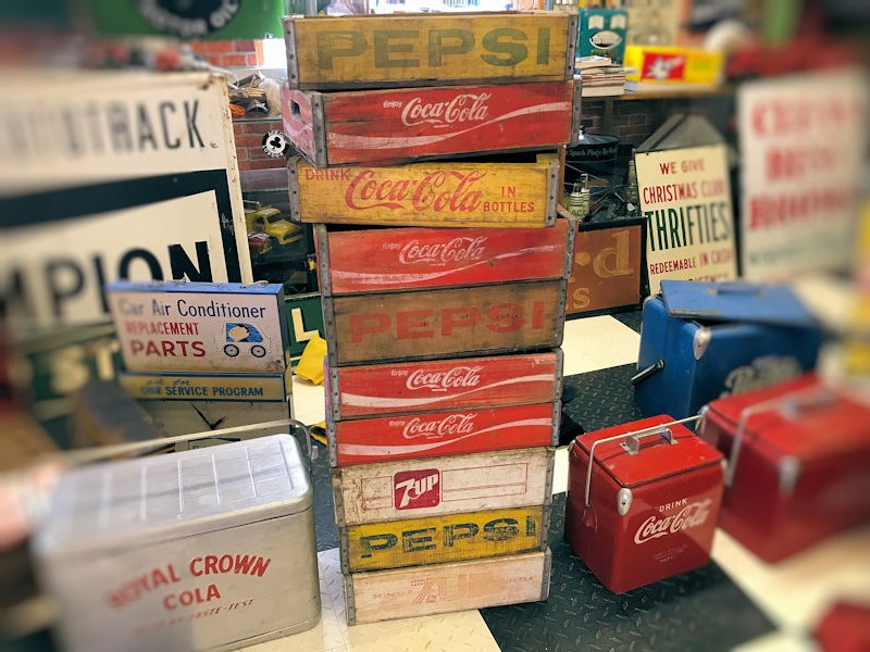 Original Pepsi Coca Cola and 7 Up crates