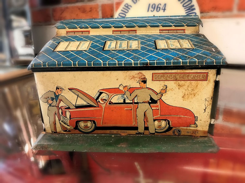 Circa 1950-1960s childrens tin plate toy garage