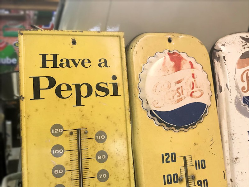 Selection of original vintage painted tin Pepsi thermometers