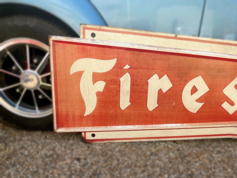 Original Firestone painted tin sign