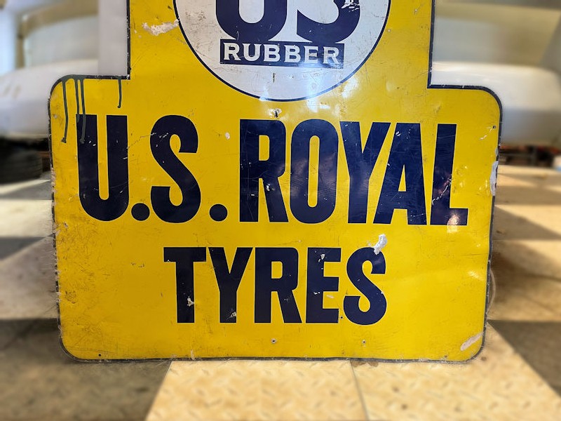 Original vintage English US Rubber US Royal Tyres tin sign