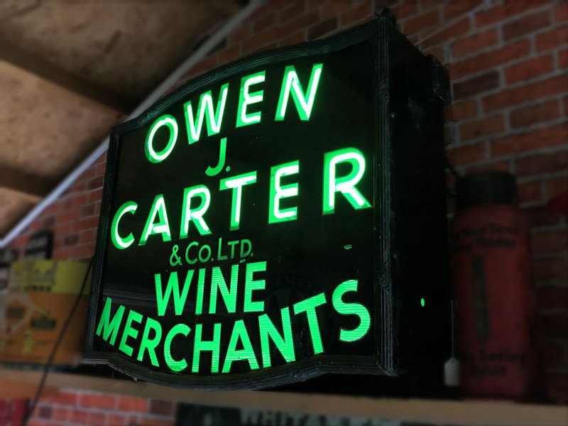 Original vintage double sided Owen J Carter Co Ltd wine merchants neon sign