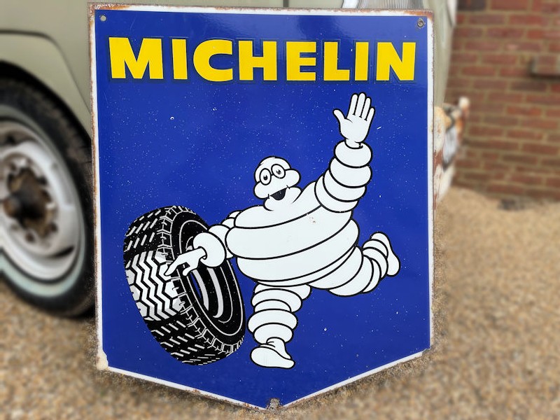 Original 1972 double sided enamel Michelin sign