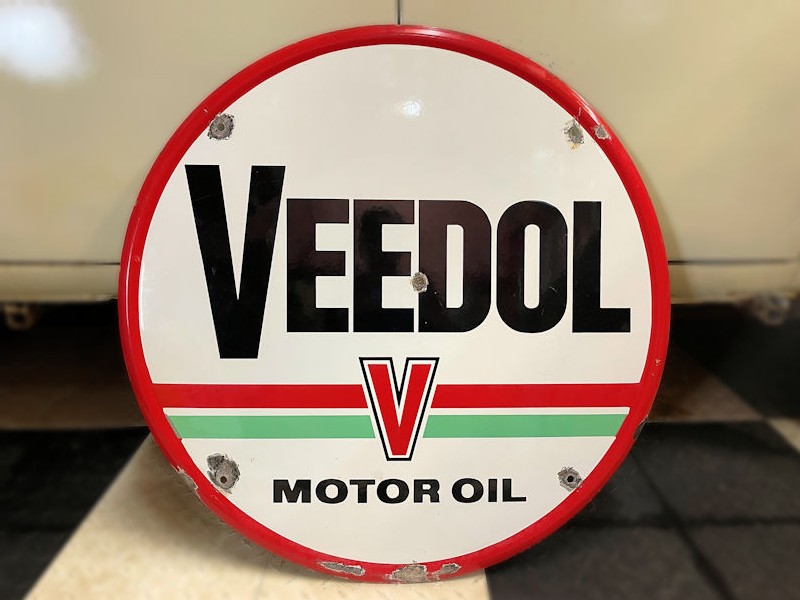 Original enamel circular Veedol motor oil sign