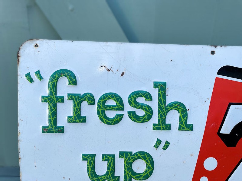 Original 1962 embossed tin Fresh Up with 7 Up sign
