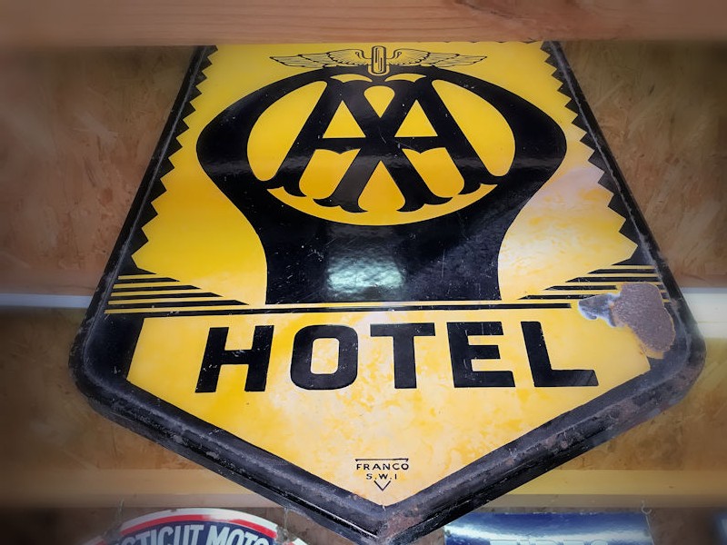 Double sided enamel AA hotel sign in original frame