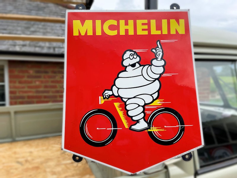 Original 1965 Michelin enamel sign for moped and motorcycle