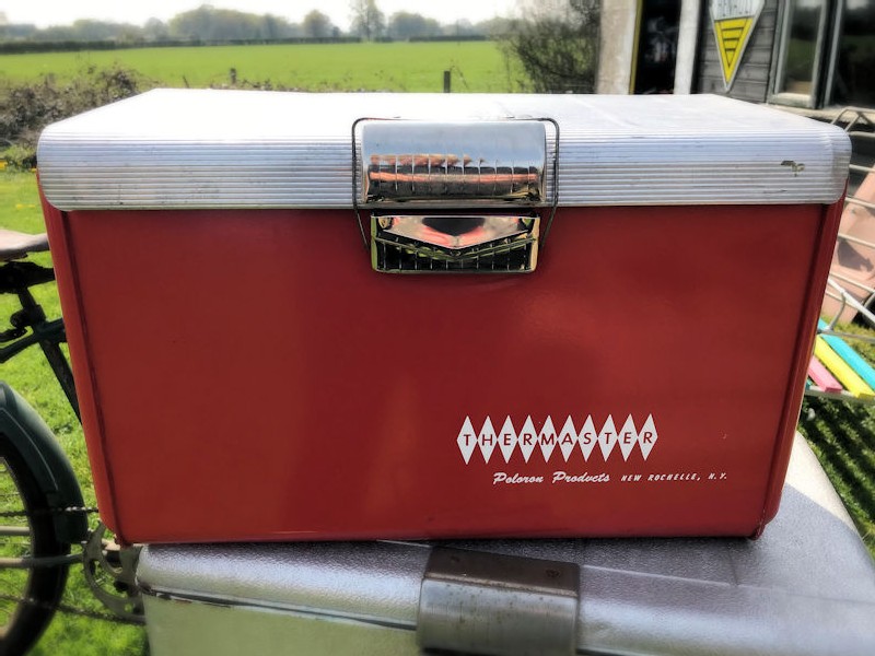 Vintage red aluminium Thermaster Poloron ice chest cooler
