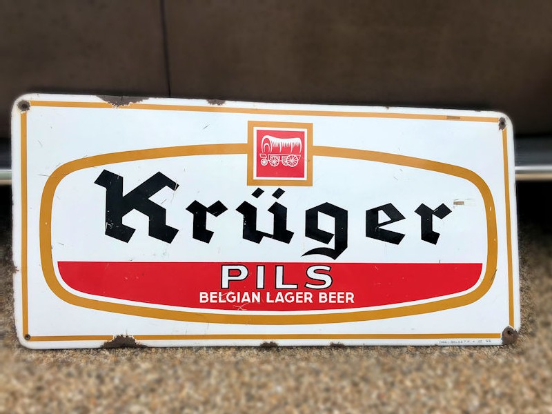 Original enamel Kruger Pils Belgian lager beer sign