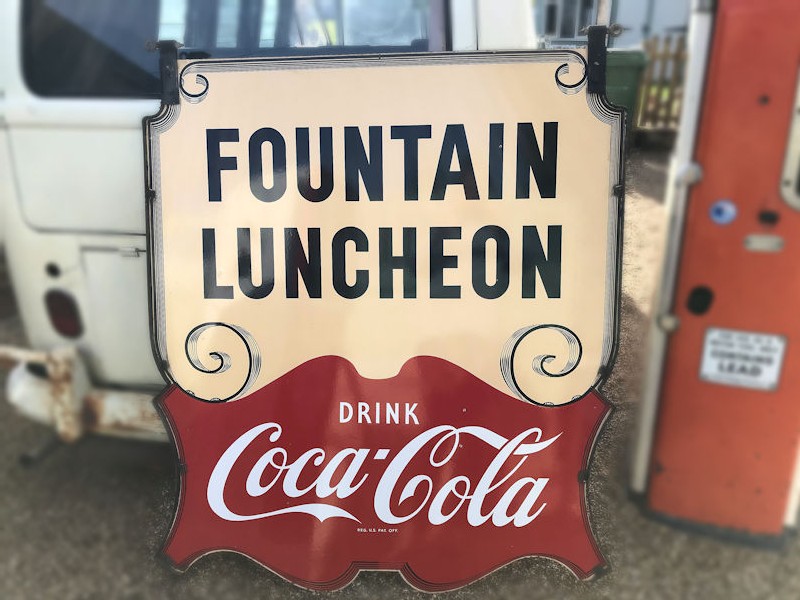 Original enamel Fountain Luncheon Coca Cola sign
